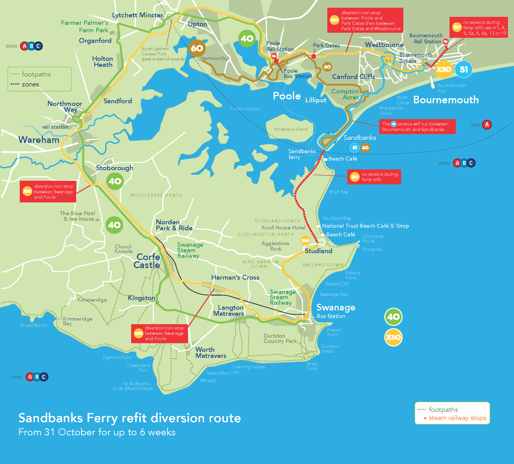 Sandbanks Ferry Closure From 31st October 2022 Morebus   Purbeck Breezer Map 2022 FERRY SUSPENSION 